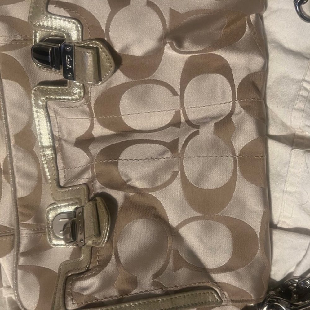 Coach Tan Shoulder Bag with Signature Pattern